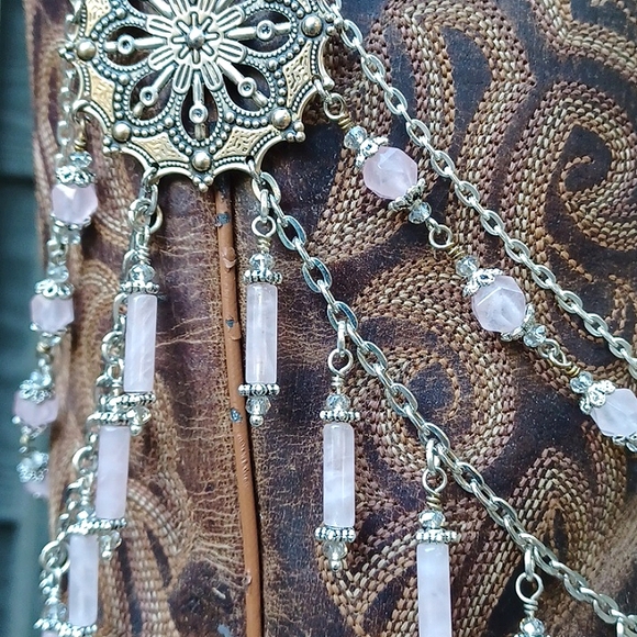 Real Rose Quartz Crystal Handmade Boot Jewelry Cowgirl Boot Bracelet - Picture 3 of 6